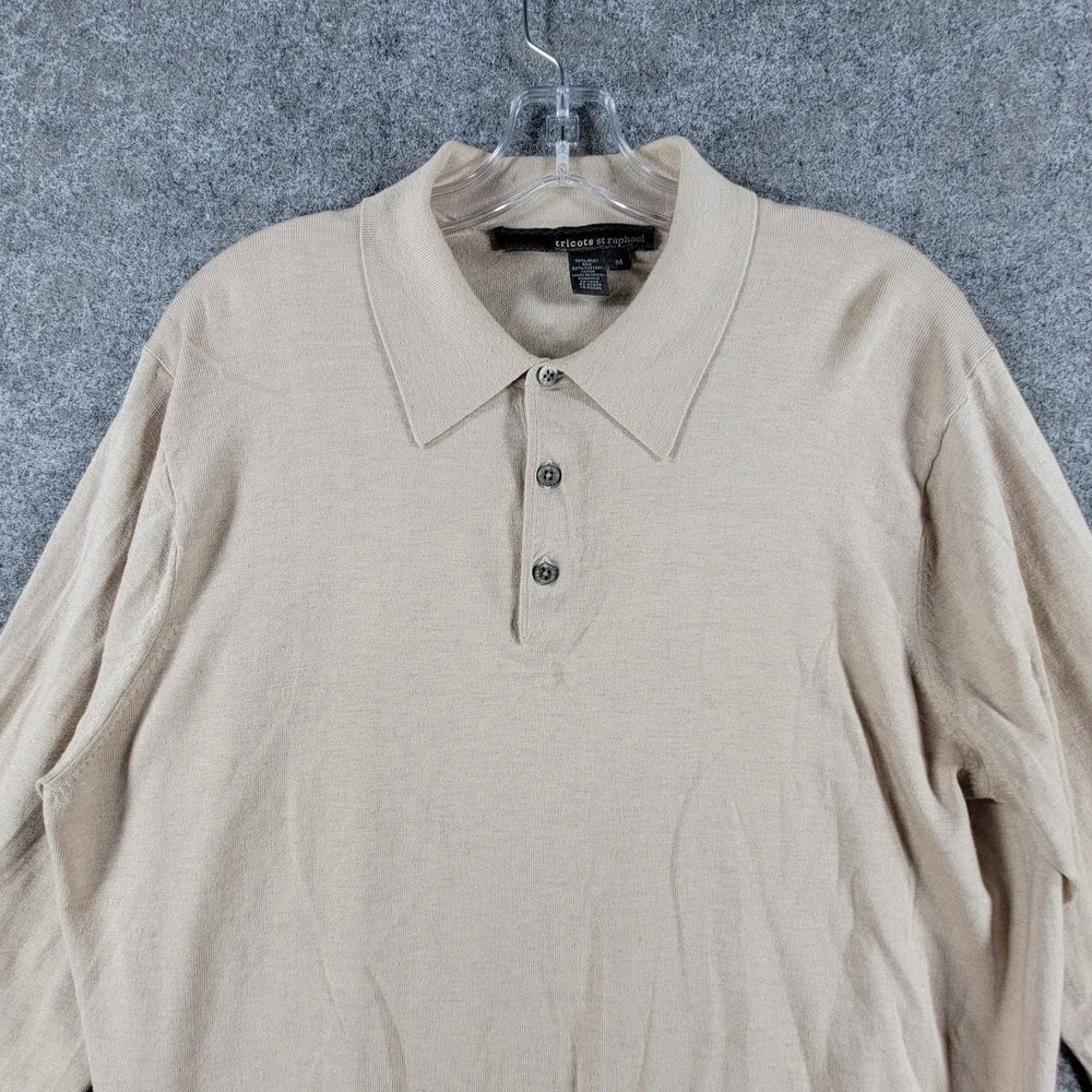 Tricots St. Raphael Polo Sweater‎ Mens M Ivory Silk Outdoor Long Sleeve 3 Button
